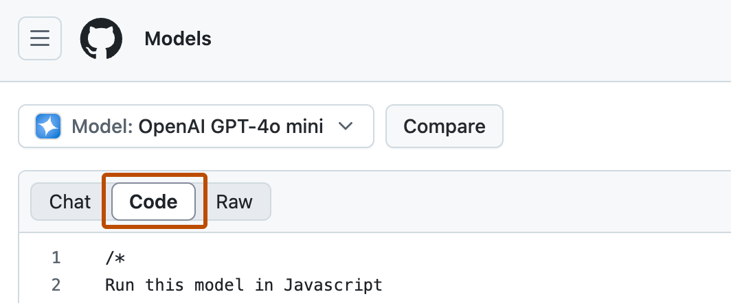 Capture d’écran du bouton de l’onglet « Code », mis en évidence par un contour orange foncé, en haut à gauche du terrain de jeu.