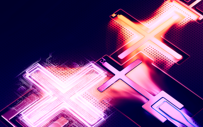 Three qubits appear in an artist’s conception as X-shaped icons that fit together.