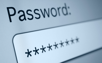 A computer screen shows a password field box with characters hidden by asterisks.